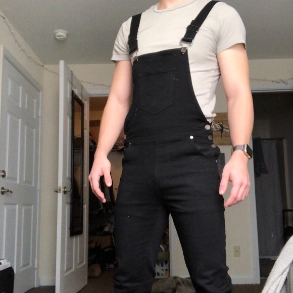 mens black overalls slim